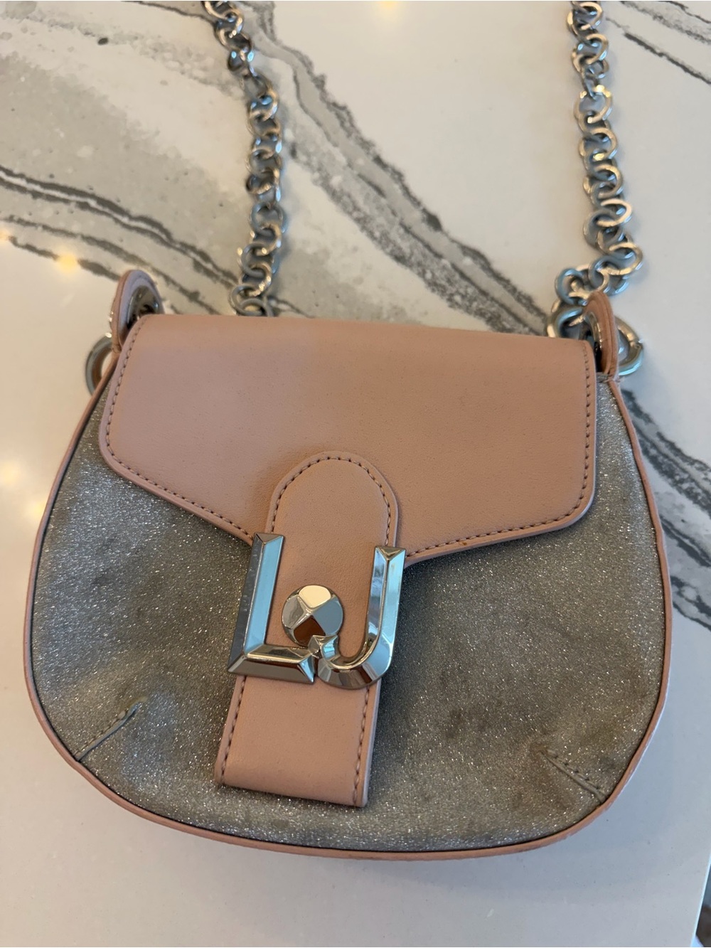 Liu Jo Pink and Silver Glitter Crossbody Bag